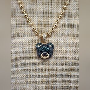 Gold and Green Bear Pendant Necklace